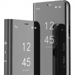 Dėklas iPhone 16, &scaron;aunus stilius, permatomas langelis, galvanizuotas, stovas, atsparus įbrėžimams, viso kūno apsauginis, atverčiamas, plonas dangtelis iPhone 16 6.1 2024 Mirror black