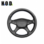 Car Steering Wheel Cover For Mercedes Benz C-Class W204 2007 - 2011interior parts Hand-stitched Black PU Artificial Leather White Thread
