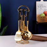 Modernūs ir paprasti 7 dalių nerūdijančio plieno virtuvės reikmenų rinkinys Maisto gaminimo įrankiai Mentele &Scaron;auk&scaron;tas Buitiniai virtuvės reikmenys Green 7-piece set