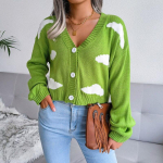 Preppy Cloud Harajuku madingas megztinis V formos kaklelis trumpomis ilgomis rankovėmis Crop Top megztinis Korėjieti&scaron;ki megztiniai Moteri&scaron;ki Ropa Mujer 18115 S žalia