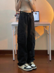 Moteri&scaron;ki Džinsai Cargo Kelnės Juodos Vintažinės Streetwear Y2k Baggy High Waist BF Mados Moteri&scaron;kos džinsinės kelnės Amerikieti&scaron;kos retro