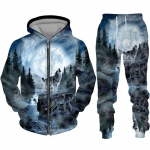 Spalvingas Wolf 3D Print Sportinis kostiumas Hip Hop Streetwear Užtrauktuku gobtuvai Kostiumas Vyrams Moterims Vaiki&scaron;kas laisvalaikio džemperis su gobtuvu, bėgiojimo kelnių rinkinys L
