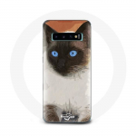 Coque pour Samsung Galaxy S10 Edge Chat Siamois Noir et blanc Yeux Bleus