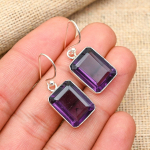 Ametisto brangakmenio rankų darbo 925 kieto sterlingo sidabro papuo&scaron;alų auskarai, skirti vestuvių dovanai 1.50 Inches violetinė