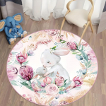 1 vnt. Velykų zuikutis apvalus kilimas, spalvingų gėlių ra&scaron;to kilimas, neslystantis animacinių elementų kilimėlis svetainei, miegamajam, namų dekorui, vidaus dekorui 150X150cm