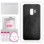 apgo Protective Skin Sticker for the back compatible with Samsung Galaxy S9, Wrap Film, Foil, Vinyl - Pattern Black Leather