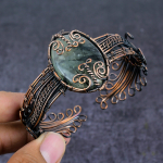 Prehnito brangakmenis rankų darbo varinės vielos apvyniojimo apyrankė reguliuojama i6Z56