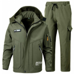 Vyri&scaron;kas žieminis Softshell vandeniui atsparus terminis kostiumas lauko žygiams didesnio dydžio komplektas &scaron;ilta striukė + &scaron;iltos kelnės, 2 dalių rinkinys 4XL