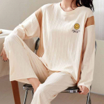 Pižamos kostiumai ilgomis rankovėmis, moteri&scaron;ki pavasario rudens sportiniai kostiumai, laisvalaikio laisvi žiemos namų rūbai, didelio dydžio megztinis, medvilninis M