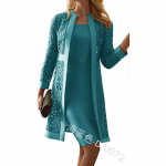 2025 Moteri&scaron;kas spalvingas nėrinių kardigano suknelės rinkinys - Įeina du paltai Extra Large tamsiai mėlyna spalva
