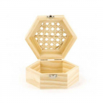 Boite en bois hexagonale et couvercle cannage 13 x 11 x 6 cm smėlis