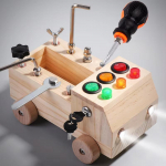 Medinė Montessori užimta lenta 2-4 metų vaikams Ankstyvojo ugdymo dėlionės žaislas Sensoriniai žaislai Jungiklio valdymo dėžutė Vežimėlio varžtų žaidimas