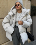 Dygsniuota striukė Moteri&scaron;ka žieminė laisva parkas paltas Vintage duonos striukė Vir&scaron;utiniai drabužiai Biuro moteri&scaron;kos &scaron;iltos striukės S pilka