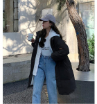 Netikras dviejų dalių moteri&scaron;kas ilgas žieminis trumpas gobtuvas, didelis ki&scaron;eninis paltas, &scaron;varkas, medvilninis pamink&scaron;tintas parkas, &scaron;iltas vir&scaron;utinis drabužis, paltas 7 spalvų M juoda