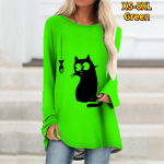 Didelio dydžio moteri&scaron;ki žiurkėno katės mar&scaron;kinėliai, patogūs ilgomis rankovėmis apvalia apykakle, laisvalaikio mar&scaron;kinėliai vidutinio ilgio mar&scaron;kinėliai 8XL žalia