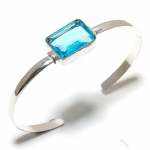 Natural Swiss Blue Topaz Gemstone 925 Sterling Silver Cuff Bangle Adj. y5g35