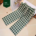 Moteri&scaron;kos lengvos elastinės vasarinės kelnės su auk&scaron;tu juosmeniu plačiomis laisvalaikio kelnėmis Retro languotos laisvos, tiesios kelnės XL žalia