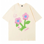 Vasaros 3D gėlių dizaino moteri&scaron;ki mar&scaron;kinėliai, linksmi marginti, mieli moteri&scaron;ki mar&scaron;kinėliai apvaliu kaklu, laisvi trumpomis rankovėmis onesize juoda