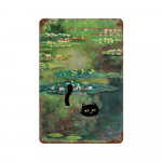 Garsus paveikslas Mona Liza Žvaigždėta naktis su juokingu juodu katinu Plakatas Metalinis skardos ženklas Plok&scaron;telė Sienų menas Namų svetainės miegamojo dekoras 20x30cm