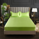 Three-piece home high-end solid color satin silk bed sheet mattress cover elastic band bed sheet bedding set 90x200x25cm