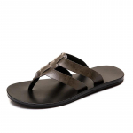 Madingi vyri&scaron;ki vasariniai nauji sandalai ir &scaron;lepetės, vyri&scaron;ki odiniai sandalai, suaugusiesiems, kvėpuojantys paplūdimio batai, neslystantys atviri odiniai sandalai, plok&scaron;čiapadžiai 38 tamsi chaki spalva
