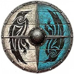 Viduramžių vikingų Bjornas Lotbrokas skydas, mū&scaron;iui paruo&scaron;tas apvalus skydas, vikingų skydas, skydo mergelės vikingų skydas 76,2 cm