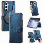 2 viename nuimamas užtrauktuku kortelių skyrių piniginė telefono dėklas Samsung Galaxy Z Fold 6 5 4 3 Fold6 Fold5 Fold4 Fold3 5G odinis vir&scaron;elis For Galaxy Z Fold 6 mėlyna