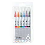 Kuretake Zig Clean Color Real Brush ra&scaron;ikliai, 6 vnt. rinkinys - Ry&scaron;kios spalvos, lankstūs teptukai akvarelės efektams