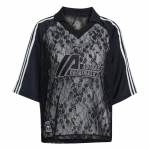 Adidas Originals nėrinėtos patogios madingos sportinės trumpomis rankovėmis futbolo mar&scaron;kinėliai moteri&scaron;ki vir&scaron;utiniai drabužiai juodi KD2276 XS
