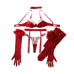 Seksualus moteri&scaron;kas apatinio trikotažo komplektas Raudonas formuojantis liemenėlės komplektas Lingerie komplektas su permatomomis kojinėmis ir pir&scaron;tinėmis L raudona