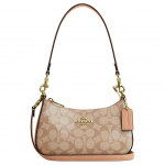 Coach Teri 19 Prekės ženklo raidžių logotipas Dengto drobės Rankinė per petį Mažos moteri&scaron;kos rankinės Smėlio spalvos CAJ93-IMEQO Basic Set (Bag+Dust Bag) beige