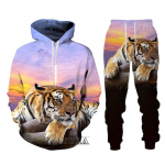 Juoda ir balta The Tiger 3D Printed Vyri&scaron;ki megztiniai, gobtuvai, komplektas Vyri&scaron;kas sportinis kostiumas/liūtas/kelnės Sportinė apranga pavasario ruduo 4XL