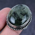 Natural Prehnite Gemstone Handmade 925 Steling Silver Jewelry Ring Size 9 q3k24
