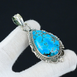 Tibeto turkio spalvos pakabukas, natūralūs turkio papuo&scaron;alai, 925 sterlingų sidabro papuo&scaron;alai, rankų darbo Boho papuo&scaron;alų pakabukas, unisex pakabukas dovanai 2.55