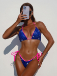 Moteri&scaron;kas maudymosi kostiumėlis, seksualus blizgantis apynasris su bikiniu, &scaron;oninis kaklarai&scaron;tis, brazili&scaron;ki paplūdimio drabužiai, maudymosi kostiumėliai S balta