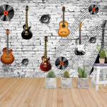 3D nostalgi&scaron;kas plytų sienos fototapetas gitara muzika tapetai baro įrangos fono sieniniai popieriai freska 200 cm(W) x 140 cm(H)