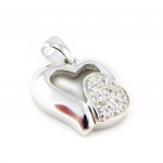 Les Tr&eacute;sors De Lily [B9522] - Pendentif Plaqu&eacute; Or 'Coeur Tandem' Dor&eacute; Blanc