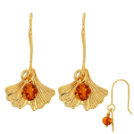 Les Tr&eacute;sors De Lily [Q7136] - Boucles d'oreilles argent artisanales 'Ginkgo Biloba' ambre dor&eacute; - 14x12 mm