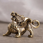 1 vnt. statula figūrėlė Turtas žalvaris dekoras Gerovė kinų stiliaus ornamentas Qilin Dragon Luck Gyvūnas Fengshui Vintage