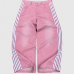 Unisex Streetwear Džinsai Y2K Džinsinės Kelnės Hip Hop Retro dryžuotos siuvinėtos Baggy Jeans Vyri&scaron;kos moteri&scaron;kos kelnės auk&scaron;tu juosmeniu plačiomis kojomis S rožinė