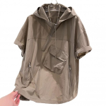 Vyri&scaron;kas &bdquo;Hop Streetwear&ldquo; gobtuvas su užtrauktuku. Dekoratyvinės ki&scaron;enės detalės Laisvai prigludę trumpomis rankovėmis vienspalviai moteri&scaron;ki mar&scaron;kinėliai nuo saulės XXXL chaki