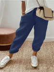 Moteri&scaron;ki medvilniniai ir lininiai ki&scaron;eniniai laisvalaikio kelnės, laisvo liemens laisvalaikio kelnės moterims 5XL tamsiai mėlyna spalva
