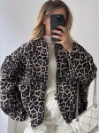 Madingas senovinis užtrauktukas ilgomis rankovėmis laisva striukė, moteri&scaron;ka retro apvalia kaklo laisvalaikio paltai Naujo dizaino leopardo moteri&scaron;ki rudens vir&scaron;utiniai drabužiai S