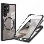 Dėklas, skirtas Samsung Galaxy S24 S23 S22 Ultra Wireless Charger Magsafe 360 ​​Pilnai atsparus smūgiams silikoninis ekrano apsaugos telefono dangtelis Samsung S24 Ultra juoda