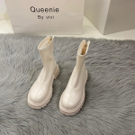 Moteri&scaron;ki, madingi, pado pado platforminiai batai kulk&scaron;nies &bdquo;Chelsea Slip on Chunky Block Heel&ldquo; PU odiniai kovos batai, skirti moterims Laisvalaikio užtrauktuku užtrauktuku auk&scaron;ti batai 35