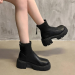 Platforminiai moteri&scaron;ki ankle boots, stori odiniai, su vidutiniu kulnu, madingi batai, 2025 m. tendencija, žiemos, klasikiniai, gothic, aulinukai, motorcycle, Botas De Mujer 40 juoda