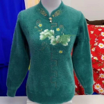 Stilingas ir &scaron;iltas siuvinėtas dirbtinės audinės ka&scaron;myro megztinis moterims XL mėlyna