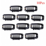 10/100 Tupe Plaukų segtukai Užsegami segtukai Su guminiu pagrindu Plaukų priauginimas Juodi 9 dantukai 10Pcs