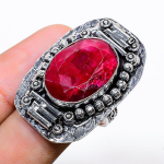 Rubinas(Imituojamas) Rankų darbo brangakmenių kalėdinės dovanos papuo&scaron;alų žiedas, 7,5 dydis, b7F40