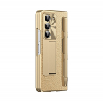 Dengtas Litchi PU Odos Stiklo Priekinis Plėvelės su Ra&scaron;ikliu Telefono Dėklas Samsung Galaxy Z Fold 7 6 5 4 3 Vyrių Apsaugos Dangtelis Galaxy Z Fold3 5G violetinė